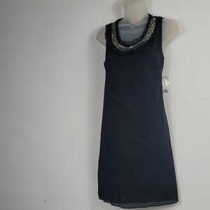 Miguelina Black Beaded Collar Sleeveless Dress Size Medium.